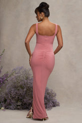Blush Square Neck Maternity Maxi Dress with Split